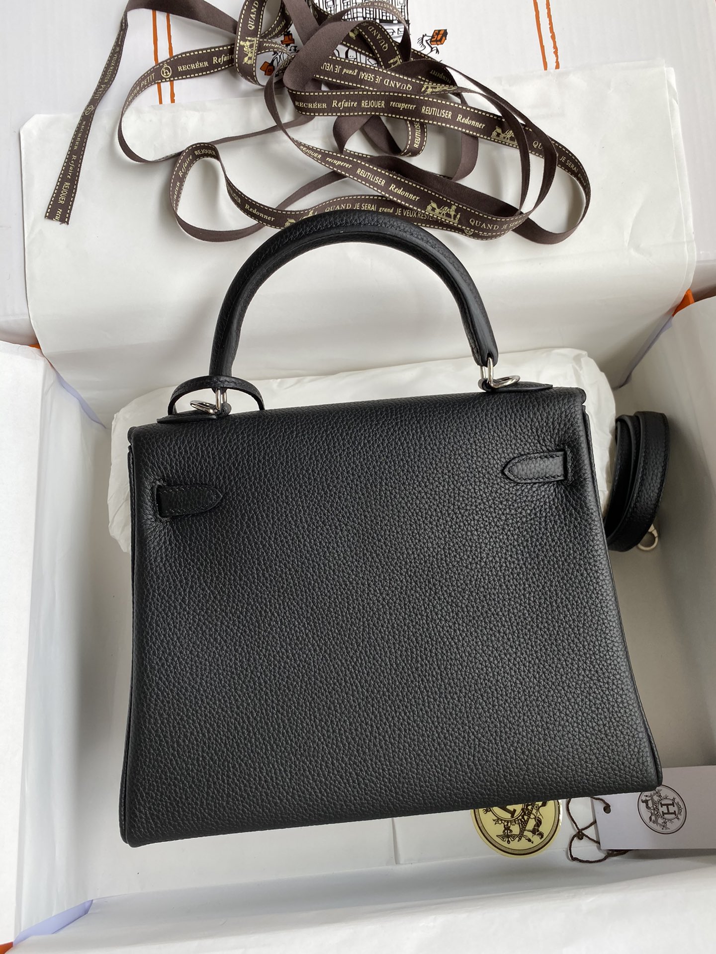 Hermes Kelly 28cm Handbag Shoulder Bag in Black Togo Leather